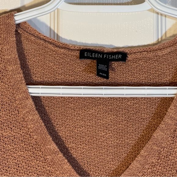 Eileen Fisher Organic Linen Cotton V-Neck Knit Top Warm Tan M, Capsule Wardrobe - Picture 2 of 9